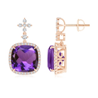 10mm AAAA Cushion Amethyst Halo Earrings with Diamond Clustres in Rose Gold