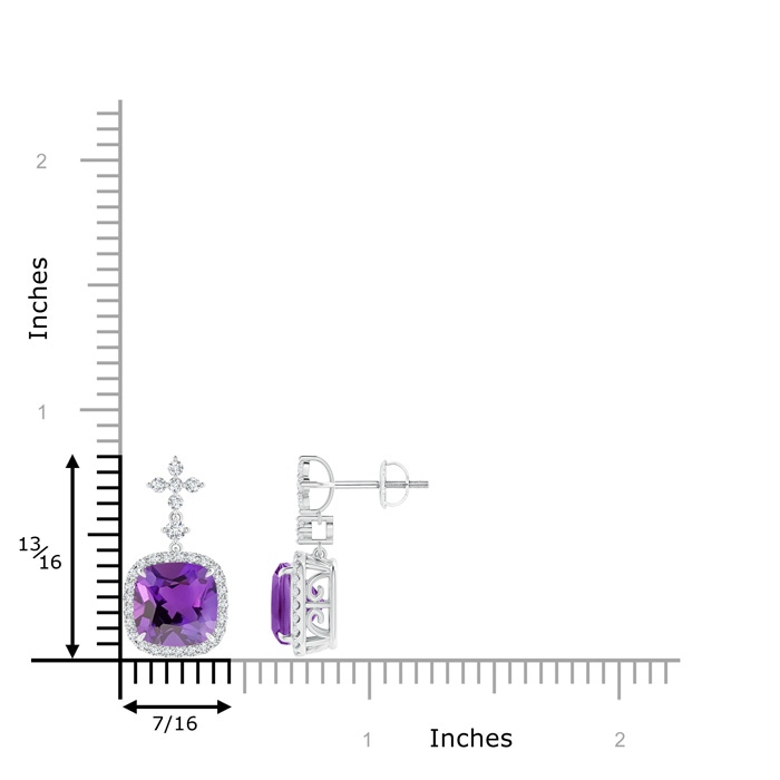 8mm AAA Cushion Amethyst Halo Earrings with Diamond Clustres in White Gold product image