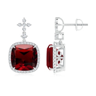 10mm AAAA Cushion Garnet Halo Earrings with Diamond Clustres in White Gold