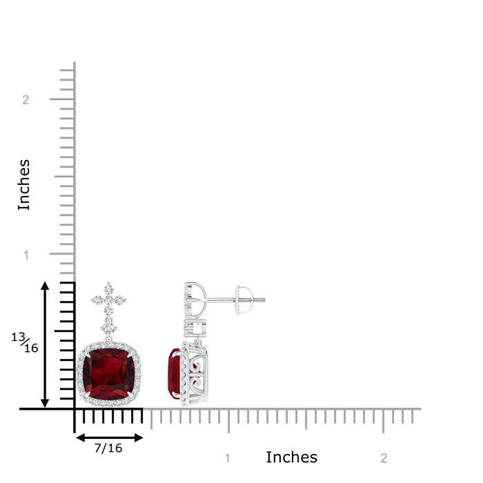 8mm AAA Cushion Garnet Halo Earrings with Diamond Clustres in White Gold product image