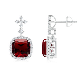 8mm AAAA Cushion Garnet Halo Earrings with Diamond Clustres in P950 Platinum