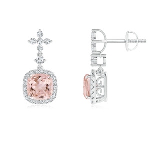 6mm AAAA Cushion Morganite Halo Earrings with Diamond Clustres in P950 Platinum