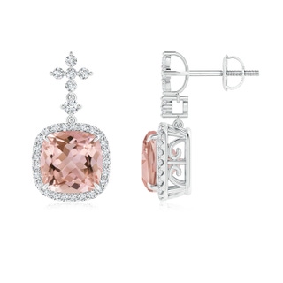 8mm AAAA Cushion Morganite Halo Earrings with Diamond Clustres in P950 Platinum