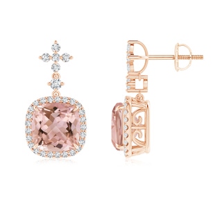 8mm AAAA Cushion Morganite Halo Earrings with Diamond Clustres in Rose Gold