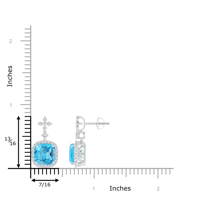 8mm AAA Cushion Swiss Blue Topaz Halo Earrings with Diamonds in White Gold Product Image