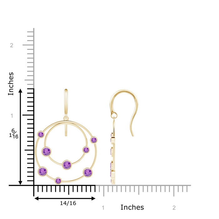 3mm A Scattered Bezel Amethyst Twin Circle Earrings in Yellow Gold product image
