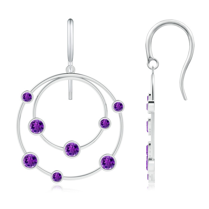 3mm AAA Scattered Bezel Amethyst Twin Circle Earrings in White Gold