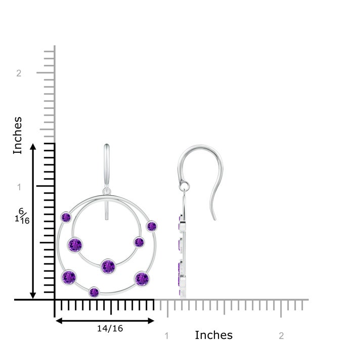 3mm AAA Scattered Bezel Amethyst Twin Circle Earrings in White Gold - ruler