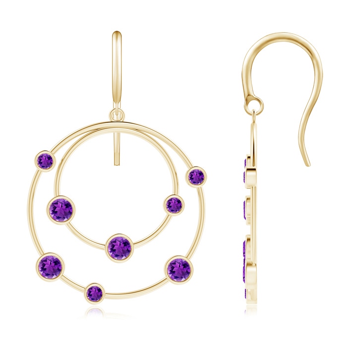 3mm AAA Scattered Bezel Amethyst Twin Circle Earrings in Yellow Gold 