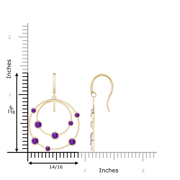 3mm AAA Scattered Bezel Amethyst Twin Circle Earrings in Yellow Gold product image