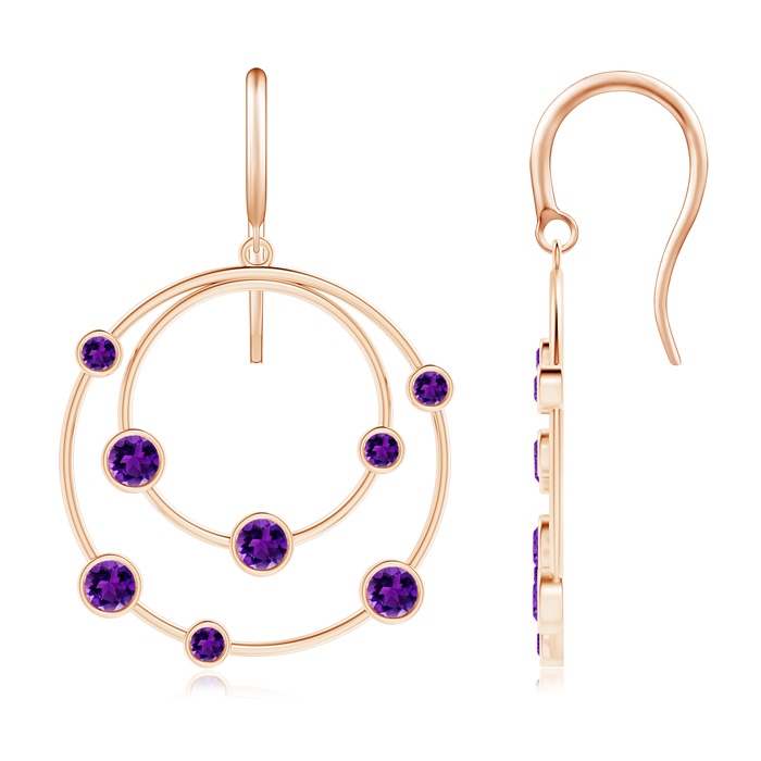 3mm AAAA Scattered Bezel Amethyst Twin Circle Earrings in Rose Gold