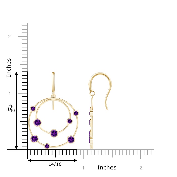 3mm AAAA Scattered Bezel Amethyst Twin Circle Earrings in Yellow Gold product image