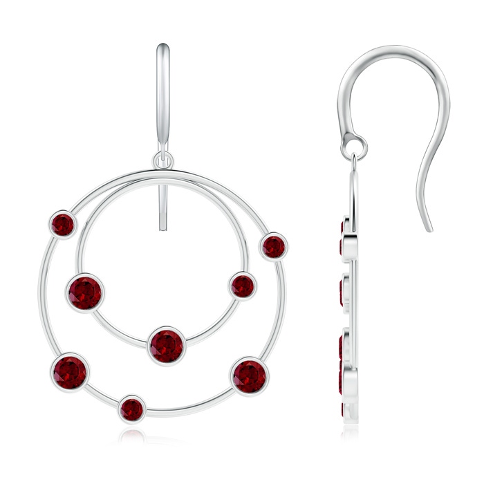 3mm AAA Scattered Bezel Garnet Twin Circle Earrings in White Gold