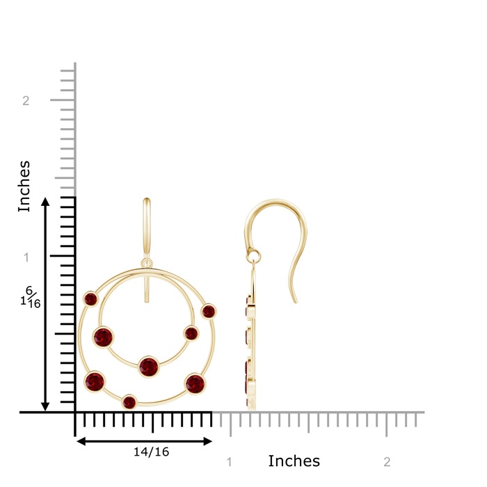 3mm AAA Scattered Bezel Garnet Twin Circle Earrings in Yellow Gold product image