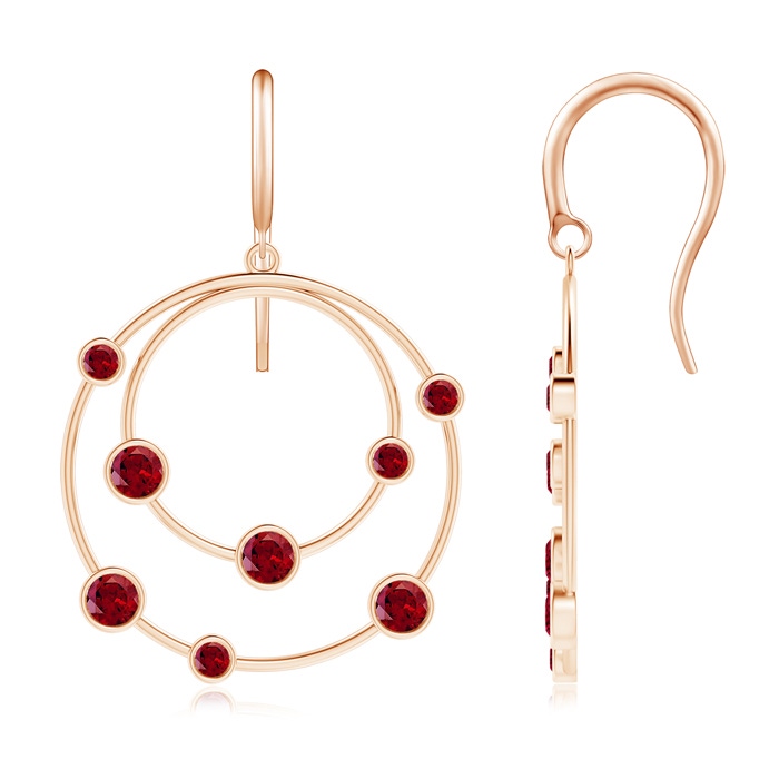 3mm AAAA Scattered Bezel Garnet Twin Circle Earrings in Rose Gold 