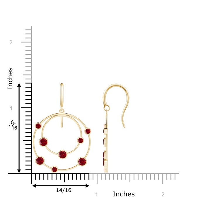 3mm AAAA Scattered Bezel Garnet Twin Circle Earrings in Yellow Gold product image