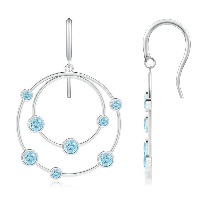 3mm A Scattered Bezel Swiss Blue Topaz Twin Circle Earrings in P950 Platinum