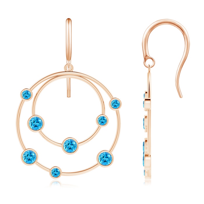 3mm AAAA Scattered Bezel Swiss Blue Topaz Twin Circle Earrings in Rose Gold