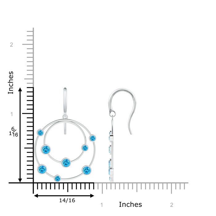 3mm AAAA Scattered Bezel Swiss Blue Topaz Twin Circle Earrings in White Gold - ruler