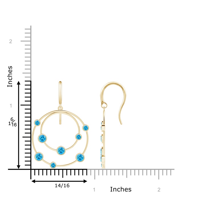 3mm AAAA Scattered Bezel Swiss Blue Topaz Twin Circle Earrings in Yellow Gold Product Image