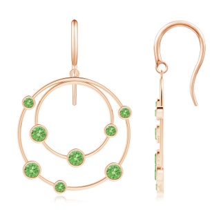 3mm A Scattered Bezel Tsavorite Twin Circle Earrings in Rose Gold