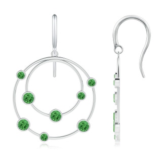 3mm AAA Scattered Bezel Tsavorite Twin Circle Earrings in White Gold