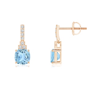 5mm AAA Cushion Aquamarine Dangle Earrings with Diamonds in 9K Rose Gold