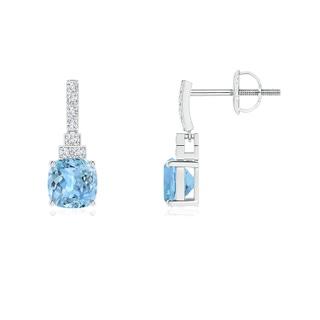 5mm AAAA Cushion Aquamarine Dangle Earrings with Diamonds in P950 Platinum