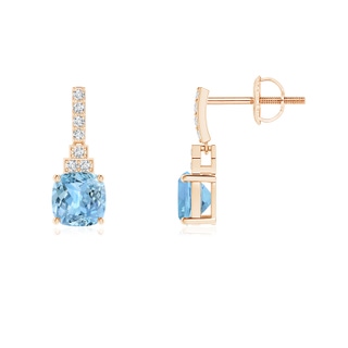 5mm AAAA Cushion Aquamarine Dangle Earrings with Diamonds in Rose Gold