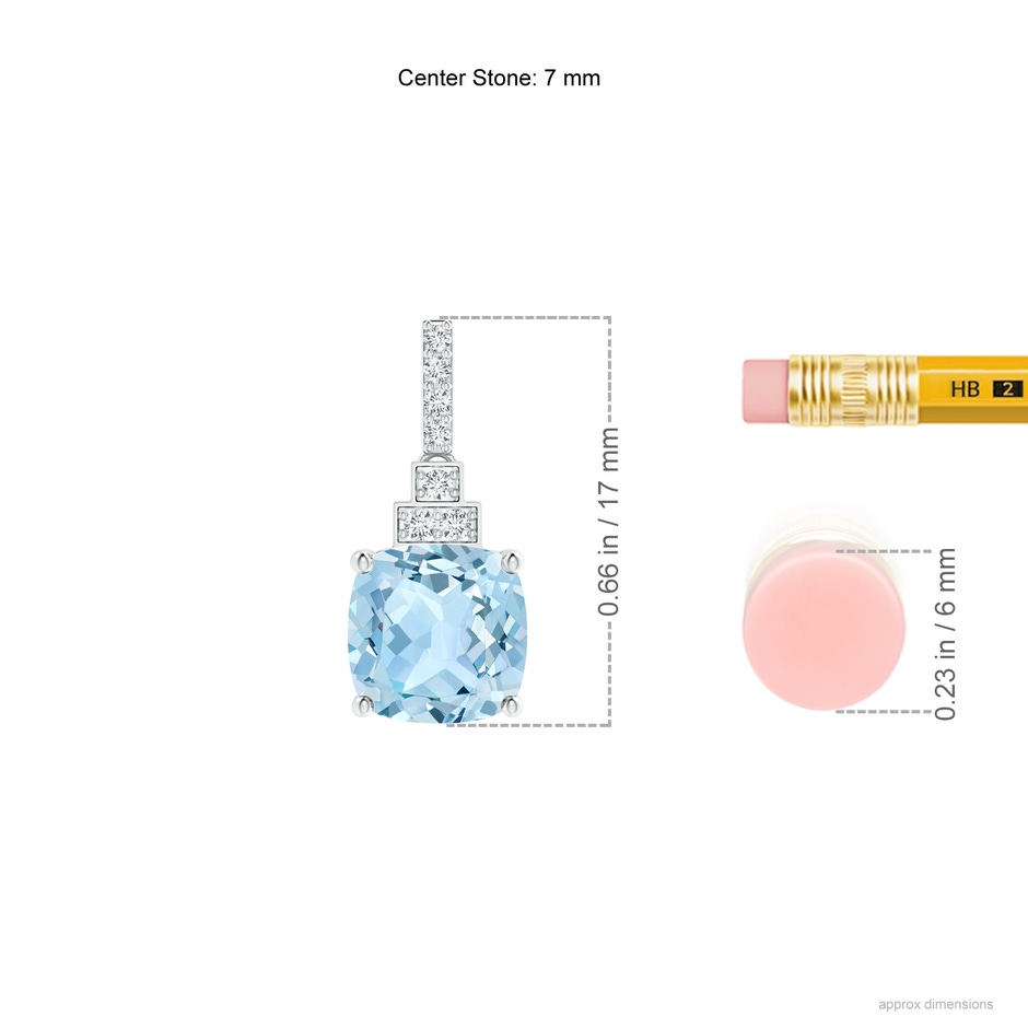 7mm AAA Cushion Aquamarine Dangle Earrings with Diamonds in White Gold product image