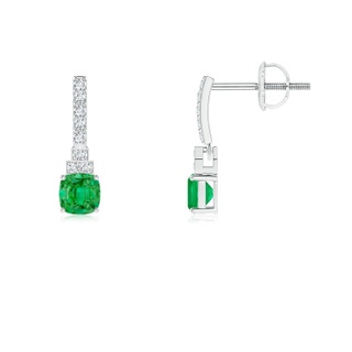 4mm AAA Cushion Emerald Dangle Earrings with Diamonds in White Gold