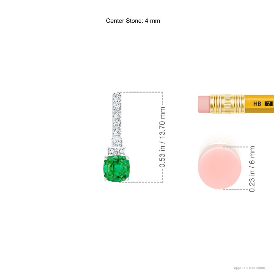 4mm AAA Cushion Emerald Dangle Earrings with Diamonds in White Gold ruler