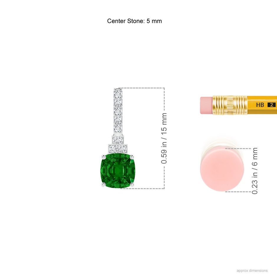 5mm AAAA Cushion Emerald Dangle Earrings with Diamonds in White Gold Ruler