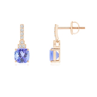5mm A Cushion Tanzanite Dangle Earrings with Diamonds in Rose Gold