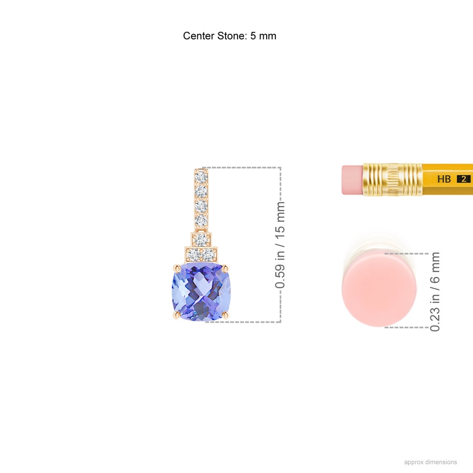 5mm A Cushion Tanzanite Dangle Earrings with Diamonds in Rose Gold ruler