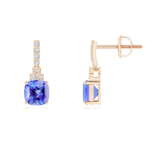 5mm AA Cushion Tanzanite Dangle Earrings with Diamonds in Rose Gold