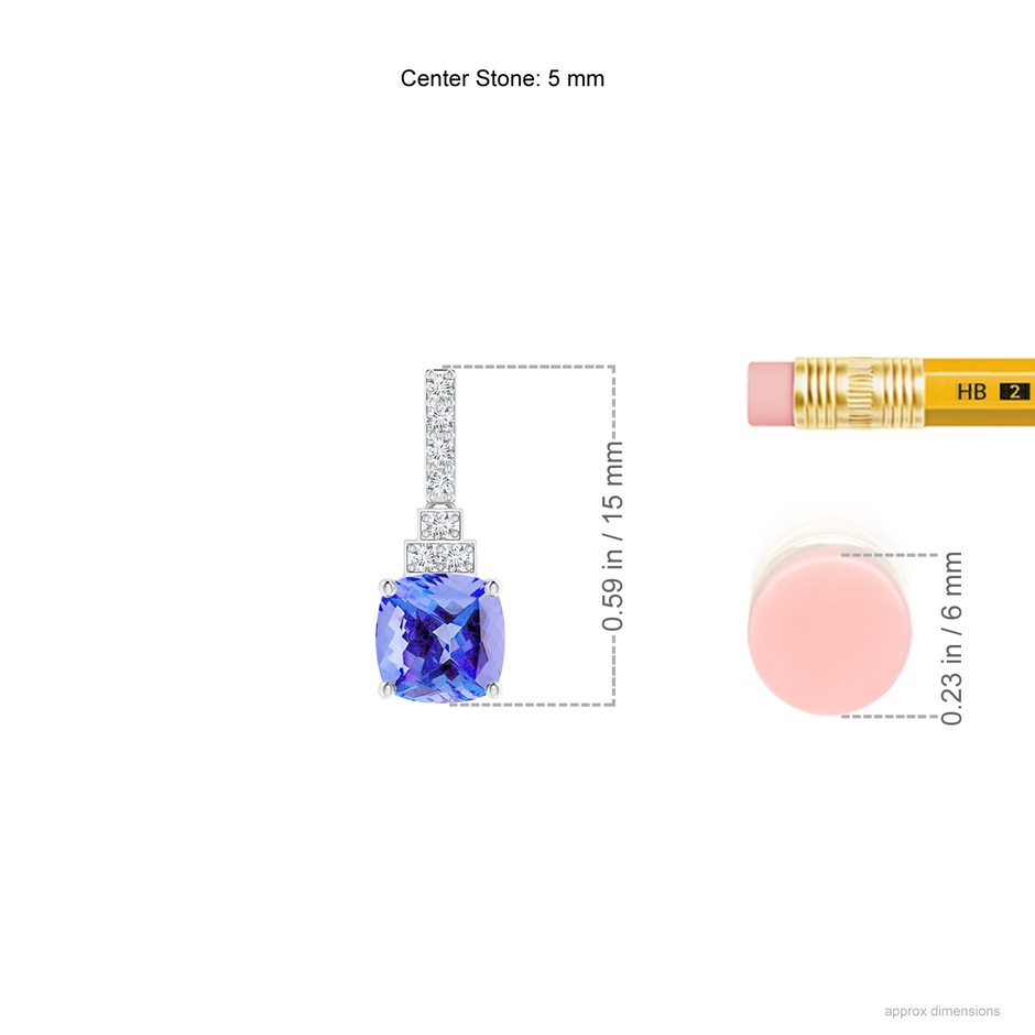 5mm AA Cushion Tanzanite Dangle Earrings with Diamonds in White Gold ruler