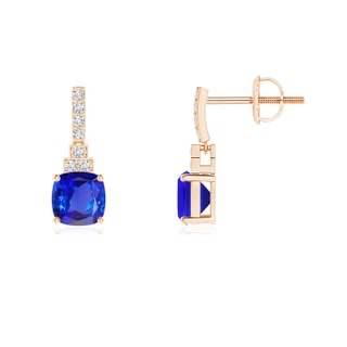 5mm AAA Cushion Tanzanite Dangle Earrings with Diamonds in 9K Rose Gold