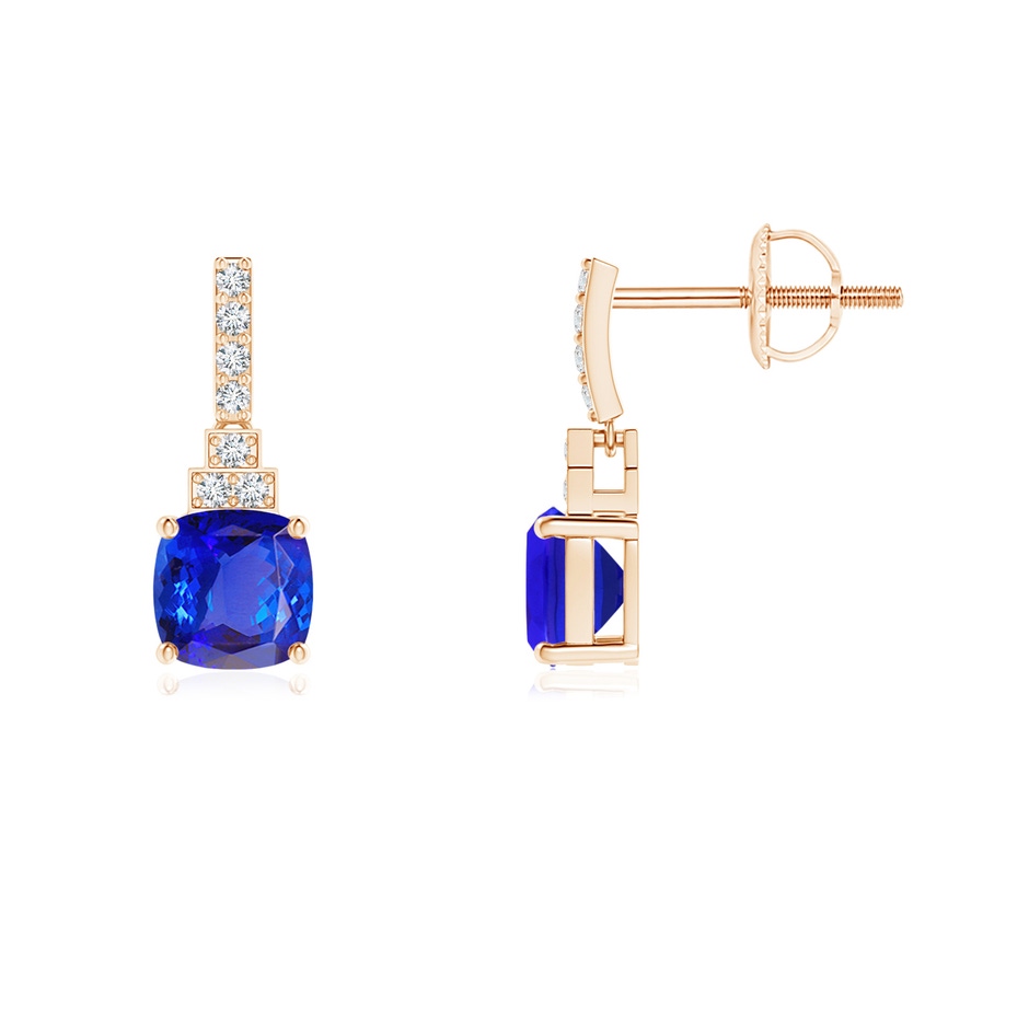 5mm AAA Cushion Tanzanite Dangle Earrings with Diamonds in Rose Gold 