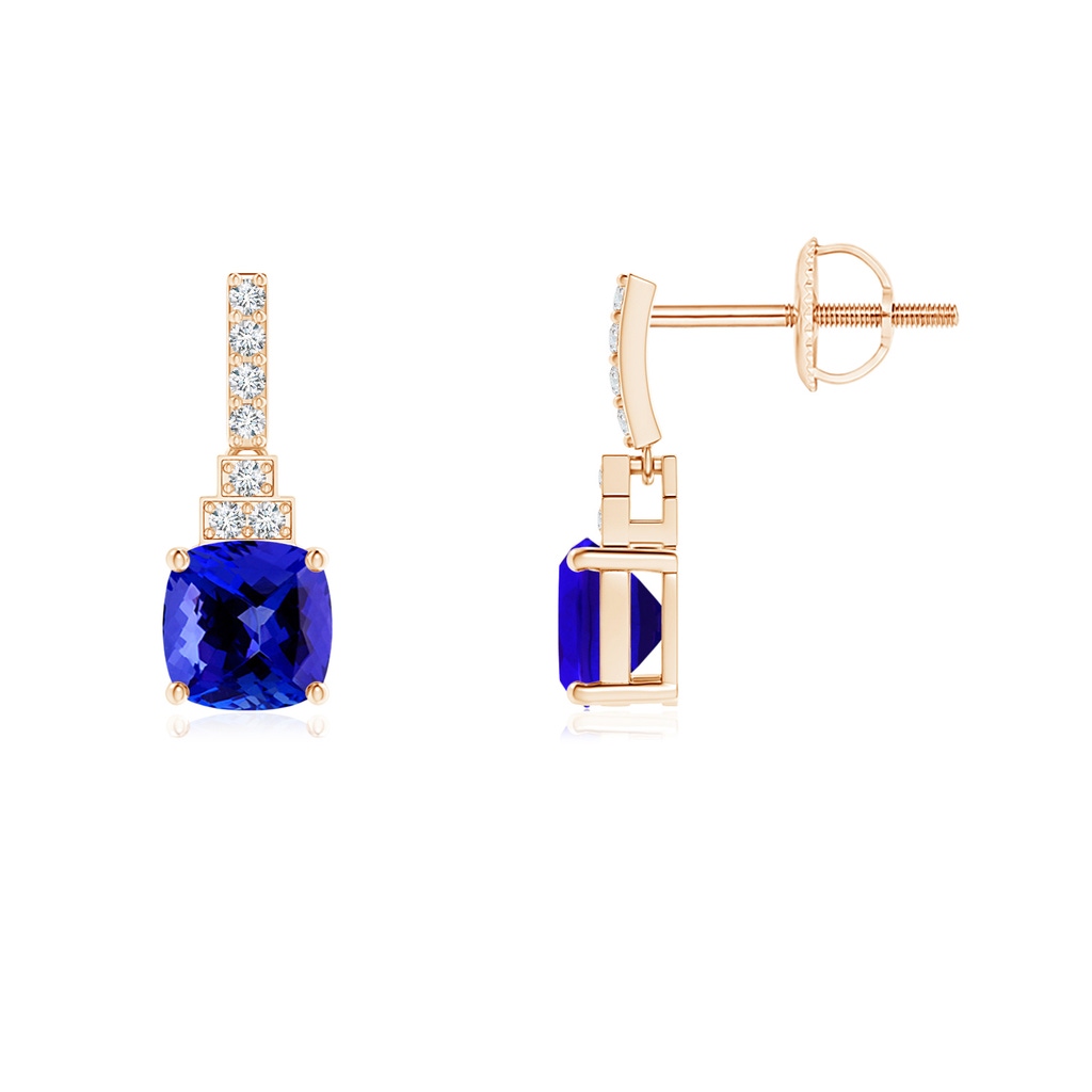 5mm AAAA Cushion Tanzanite Dangle Earrings with Diamonds in Rose Gold