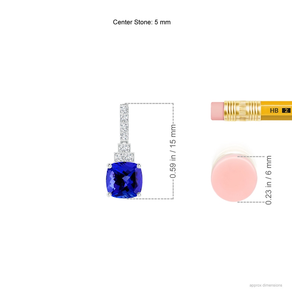 5mm AAAA Cushion Tanzanite Dangle Earrings with Diamonds in White Gold ruler