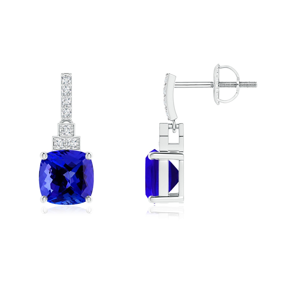 6mm AAAA Cushion Tanzanite Dangle Earrings with Diamonds in P950 Platinum 