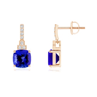 6mm AAAA Cushion Tanzanite Dangle Earrings with Diamonds in Rose Gold