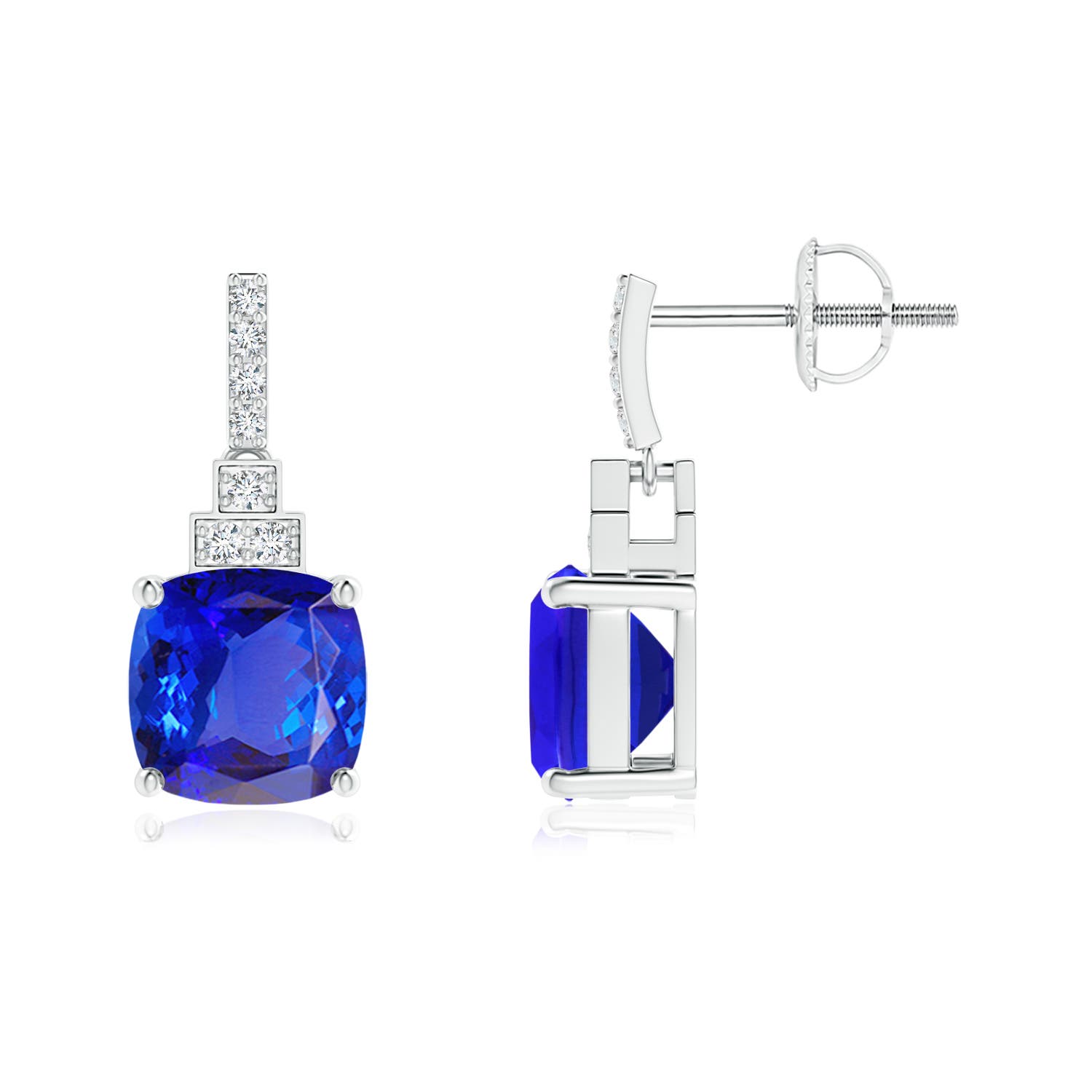 7mm AAA Cushion Tanzanite Dangle Earrings with Diamonds in P950 Platinum