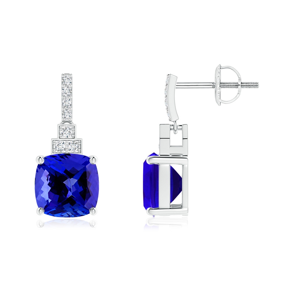 7mm AAAA Cushion Tanzanite Dangle Earrings with Diamonds in P950 Platinum 