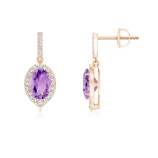 7x5mm A Claw-Set Oval Amethyst and Diamond Halo Earrings in 9K Rose Gold