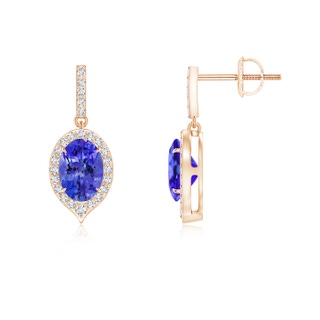 7x5mm AAA Claw-Set Oval Tanzanite and Diamond Halo Earrings in Rose Gold