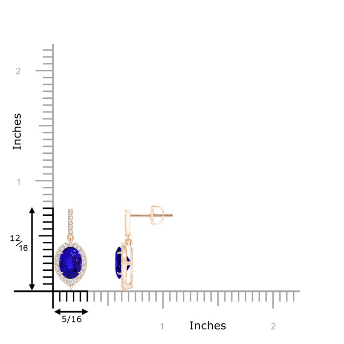 7x5mm AAAA Claw-Set Oval Tanzanite and Diamond Halo Earrings in Rose Gold product image