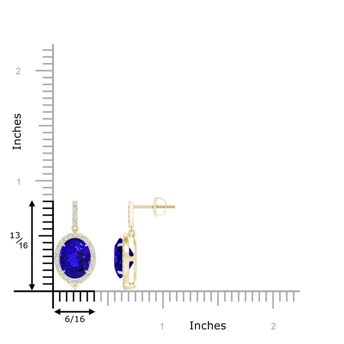 9x7mm AAAA Claw-Set Oval Tanzanite and Diamond Halo Earrings in Yellow Gold product image