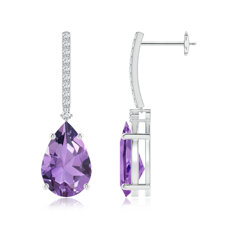 12x8mm A Solitaire Pear Amethyst Drop Earrings with Diamonds in White Gold 